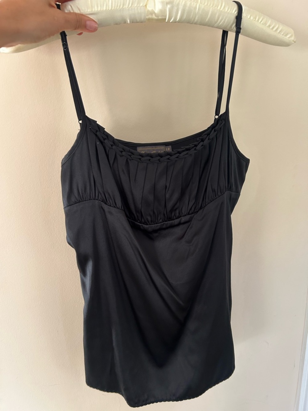 Braided-Neckline Black Satin Camisole
